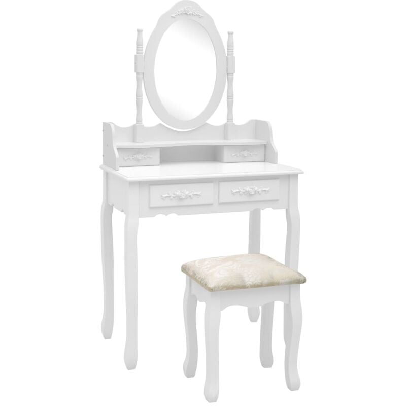 foto del prodotto tavolo da trucco con sgabello 75x69x140 cm in legno di paulownia vari colori colore bianco