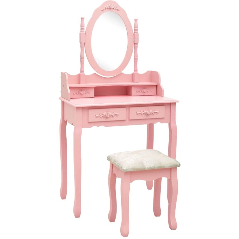 foto del prodotto tavolo da trucco con sgabello 75x69x140 cm in legno di paulownia vari colori colore rosa