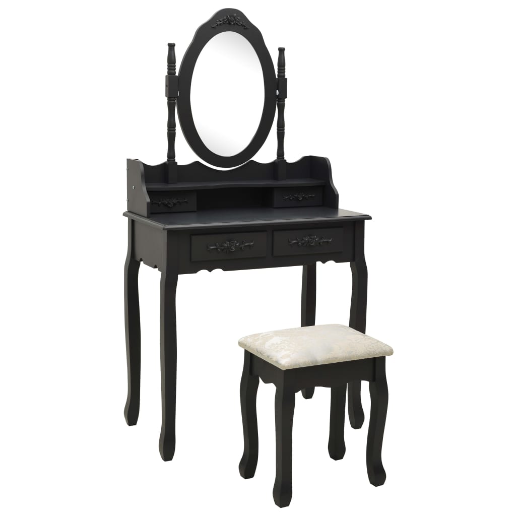 foto del prodotto tavolo da trucco con sgabello nero 75x69x140 cm legno paulownia cod mxl 66632