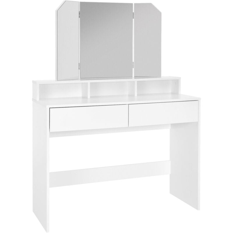 foto del prodotto tavolo da trucco con sgabello per toeletta con specchio pieghevole a 3 pezzi e 2 cassetti 100 x 40 x 140 cm bianco tavolo cosmetico moderno 3