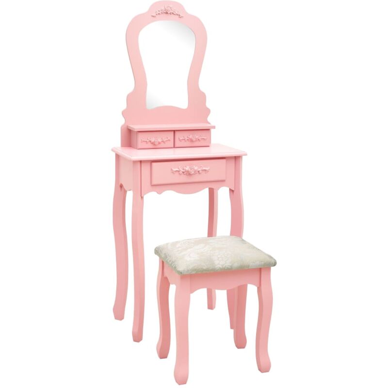 foto del prodotto tavolo da trucco con sgabello rosa 50x59x136 cm legno paulownia vidaxl