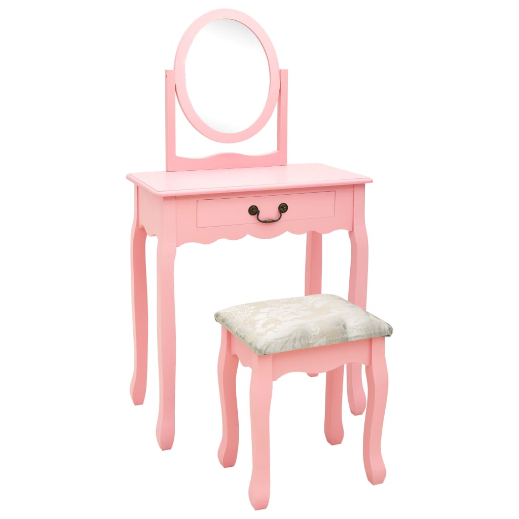 foto del prodotto tavolo da trucco con sgabello rosa 65x36x128 cm paulownia e mdf cod mxl 77124