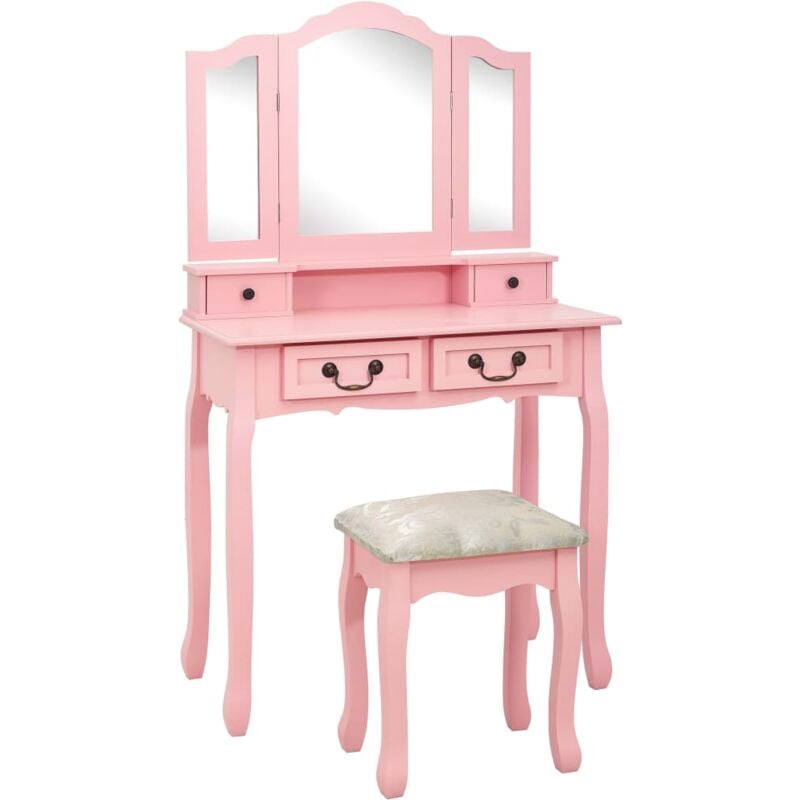 foto del prodotto tavolo da trucco con sgabello rosa 80x69x141 cm legno paulownia vidaxl