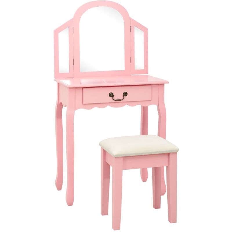 foto del prodotto tavolo da trucco con sgabelloin legno di paulownia e mdf vari colori colore rosa