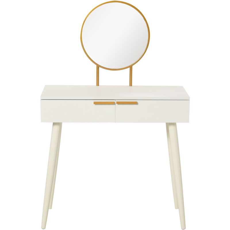 foto del prodotto tavolo da trucco con specchio e 2 cassetti per accessori in legno bianco homcom