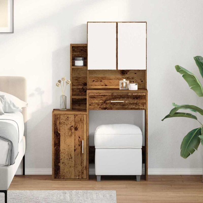 foto del prodotto tavolo da trucco con specchio e luci a led in legno vecchio e legno ingegnerizzato vidaxl
