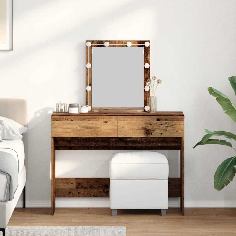 foto del prodotto tavolo da trucco con specchio e luci led in legno vecchio vidaxl