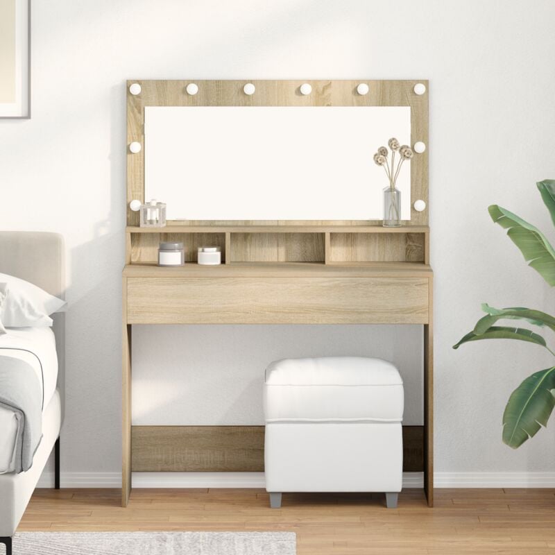 foto del prodotto tavolo da trucco con specchio rovere sonoma 100 x 41 x 135 cm vidaxl