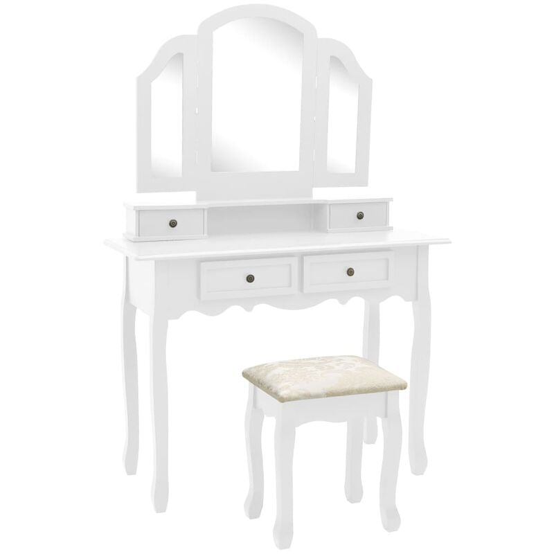 foto del prodotto tavolo da trucco e sgabello bianco 100x40x146cm legno paulownia vidaxl