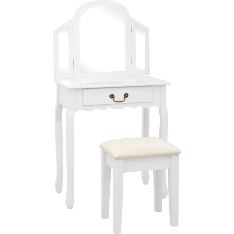 foto del prodotto tavolo da trucco e sgabello bianco 65x36x128 cm paulownia e mdf cod mxl 67477
