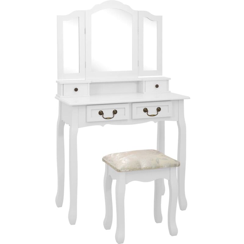 foto del prodotto tavolo da trucco e sgabello bianco 80x69x141 cm legno paulownia vidaxl