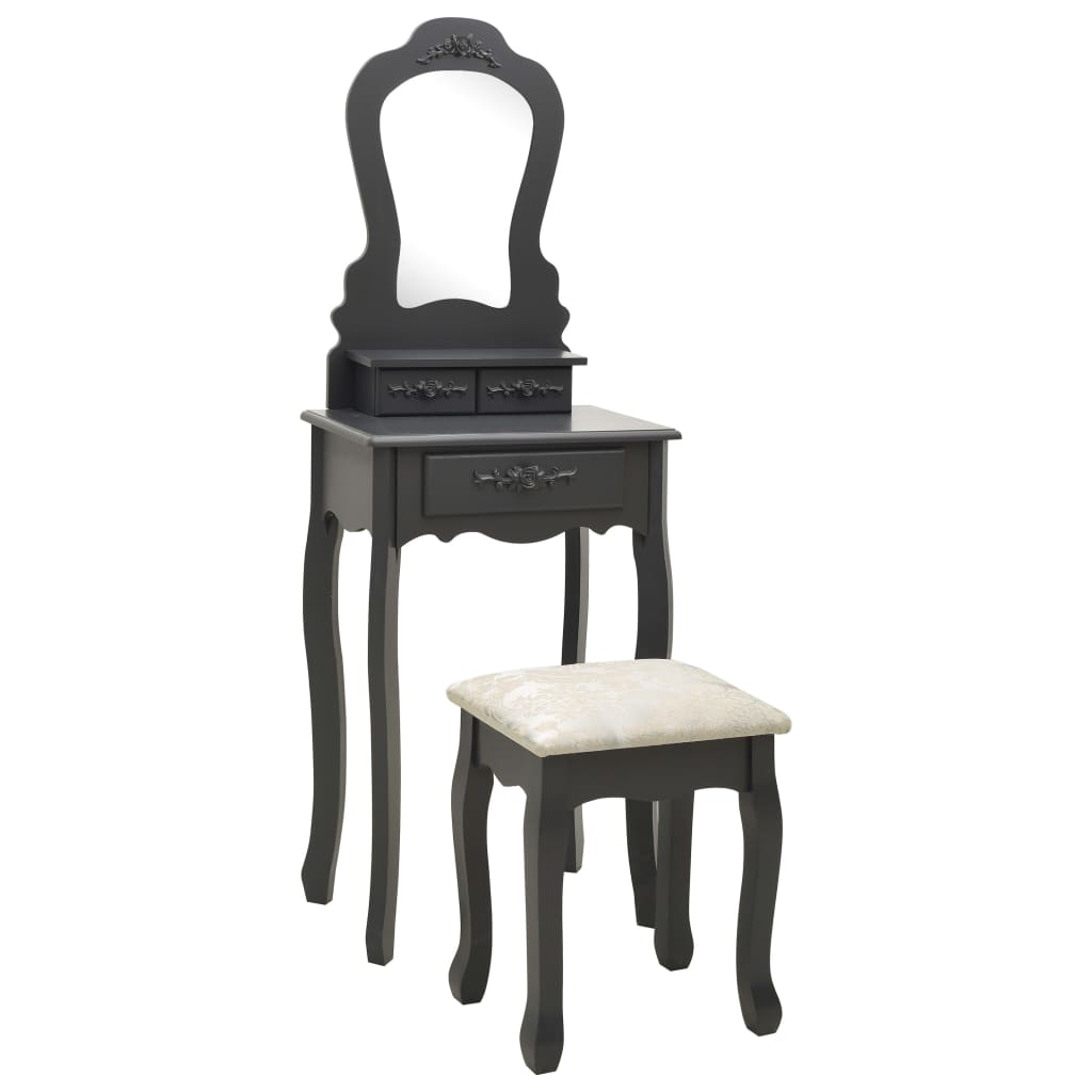 foto del prodotto tavolo da trucco e sgabello grigio 50x59x136 cm legno paulownia vidaxl