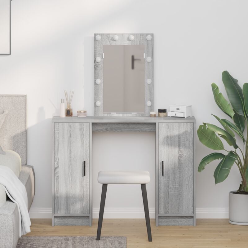 foto del prodotto tavolo da trucco grigio 102 x 33 x 135 cm legno multistrato vidaxl