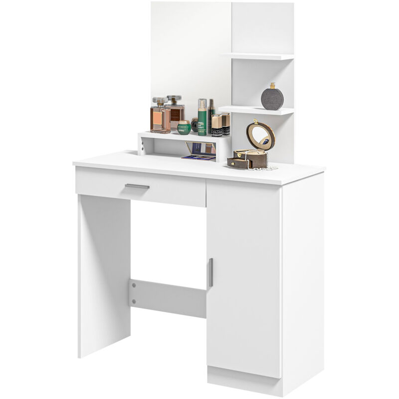 foto del prodotto tavolo da trucco in truciolato bianco con specchio 90x38x138 cm homcom