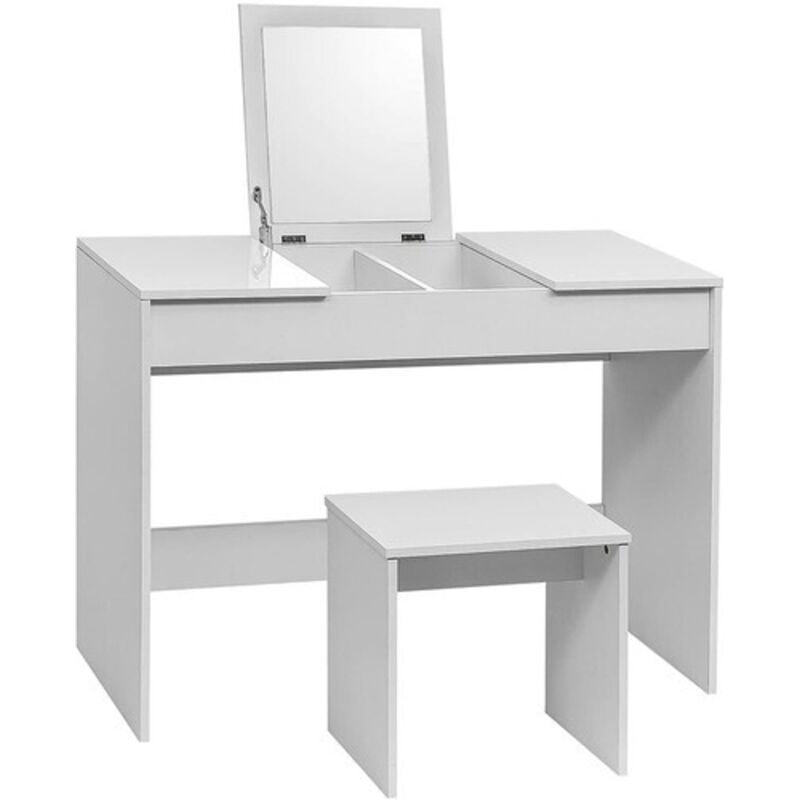 foto del prodotto tavolo da trucco specchiera con specchio sgabello per cosmetici scrivania woltu