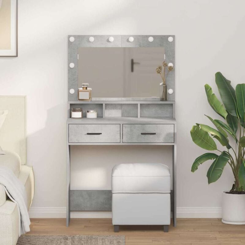 foto del prodotto tavolo da trucco vidaxl con luci led grigio cemento 79x41x135 cm