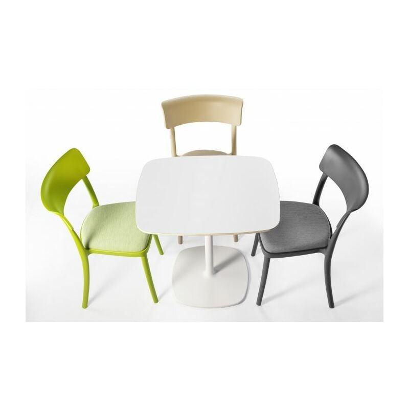 foto del prodotto tavolo design bloum base in ghisa e piano in multistrato laminato bianco h. 74 dimensione del piano 60x60 cm