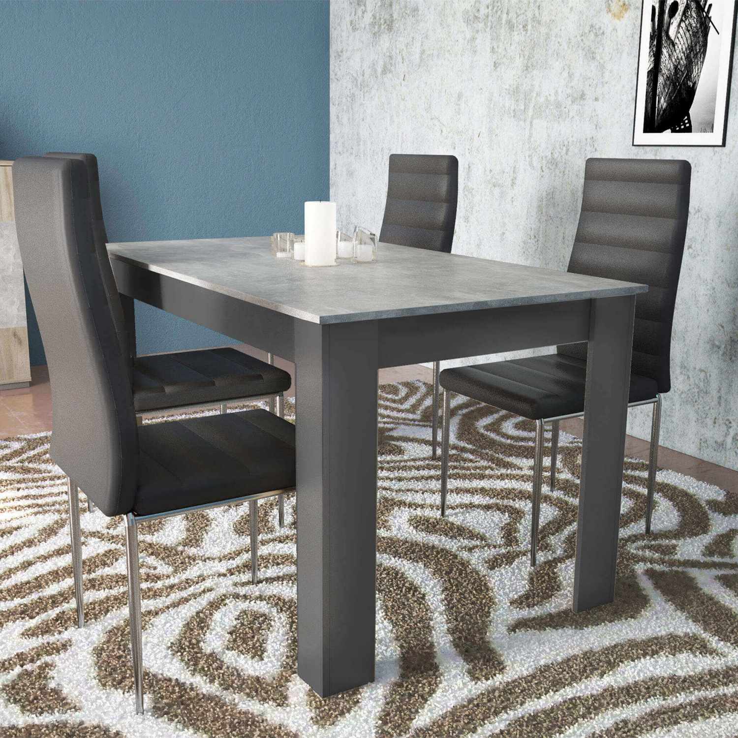 foto del prodotto tavolo di forma rettangolare di colore antracite e grigio scuro effetto cemento mod. pepper