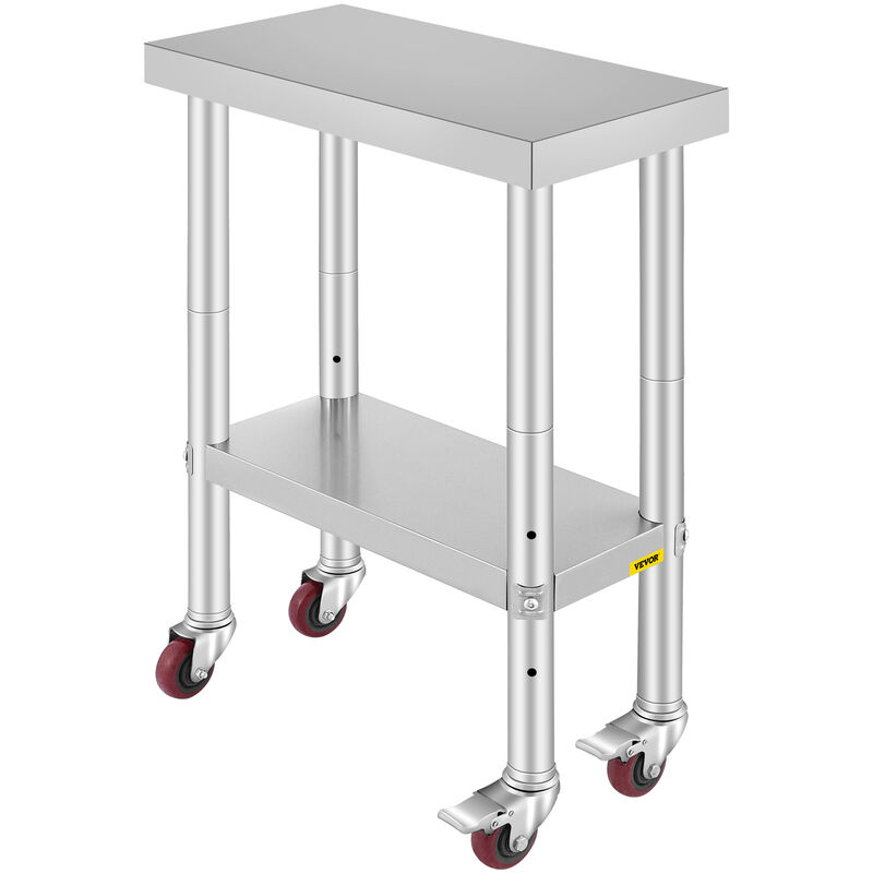 foto del prodotto tavolo di lavoro banco lavoro cucina commerciale in acciaio inox con 4 ruote regolabile tavolo piano doppio 61x30x86cm acciaio inox altezza