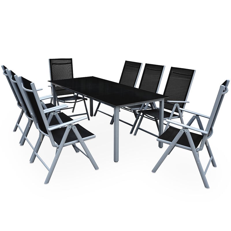 foto del prodotto tavolo e sedie da giardino alluminio bern 9 pz schienale regolabile set da pranzo esterno argento - casaria