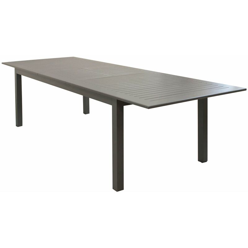 foto del prodotto tavolo estensibile 220 280 cm da giardino con struttura in alluminio e piano effetto doghe orizzontali eracle darkgray