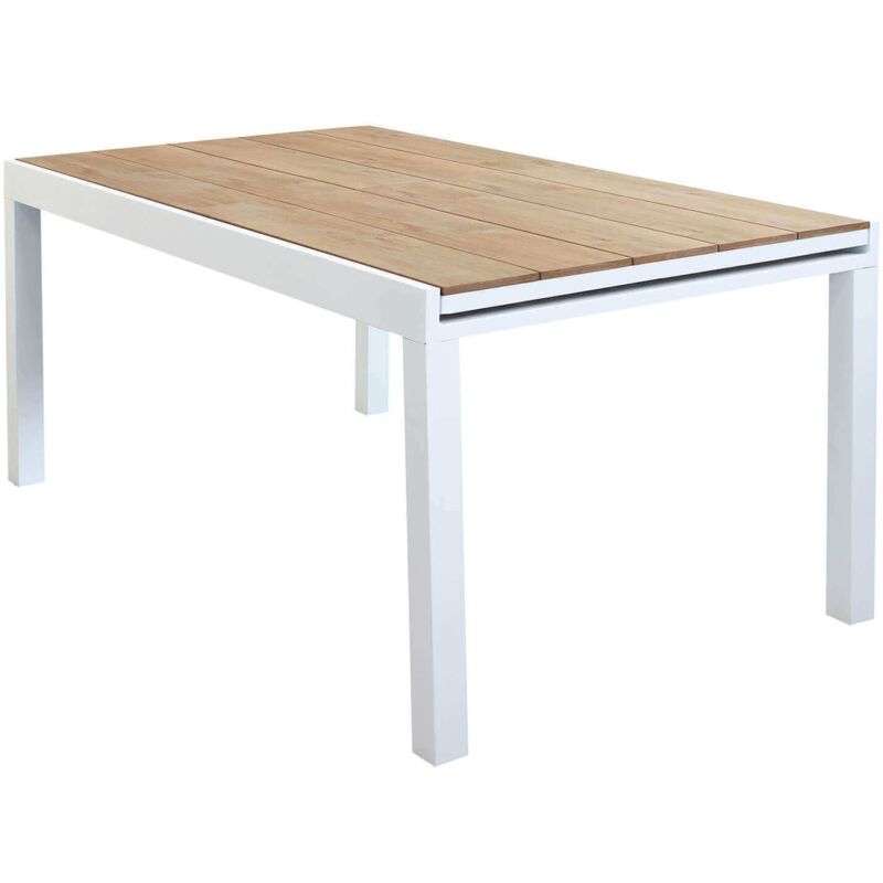 foto del prodotto tavolo estensibile da esterno 160 240 cm con struttura in alluminio e piano in polywood effetto legno antares white