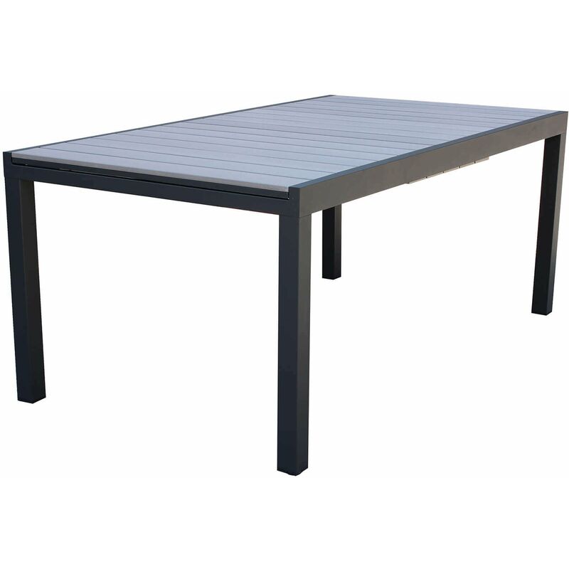 foto del prodotto tavolo estensibile da esterno 180 240 cm con struttura in alluminio e piano in polywood effetto legno in doghe black