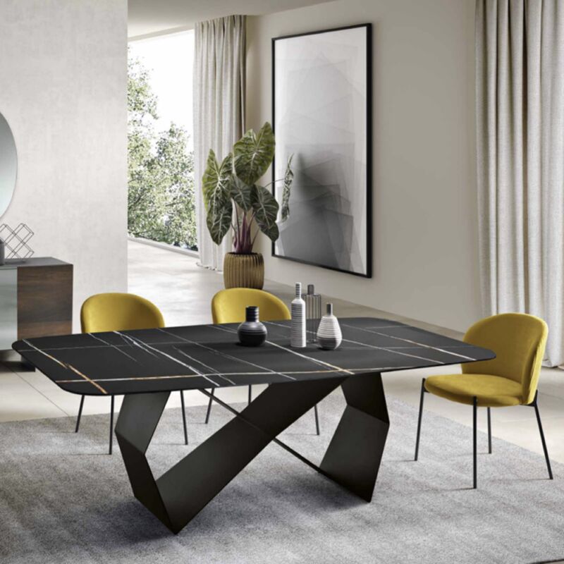 foto del prodotto tavolo fisso 210 cm karl base metallo nero e piano effetto marmo sahara noir