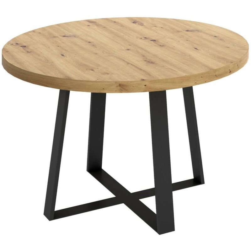 foto del prodotto tavolo fisso abal, tavolo da pranzo multiuso, tavolo rotondo da cucina o sala da pranzo, 120x120h75 cm, rovere nodi dmora
