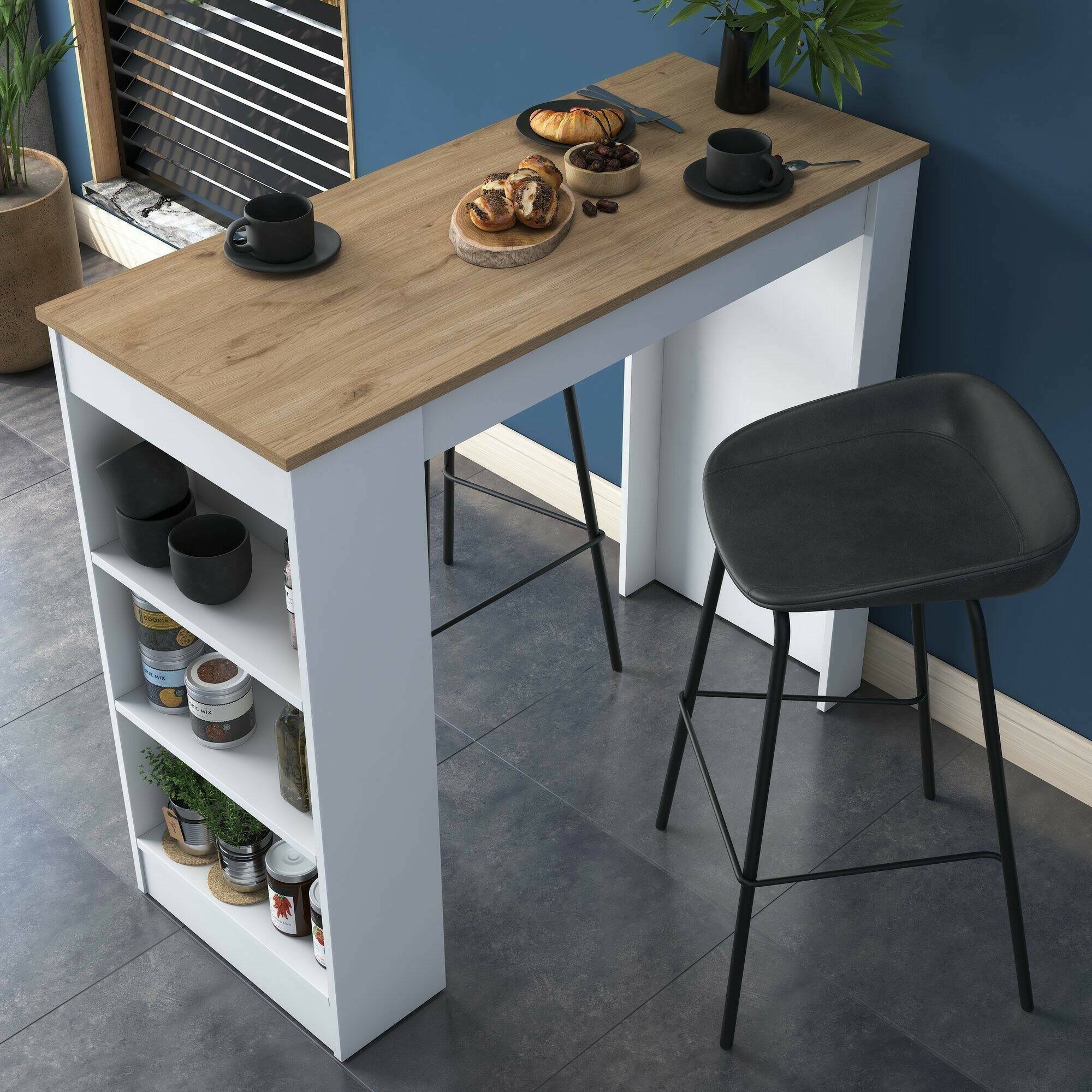 foto del prodotto tavolo fisso assan, ripiano da cucina, consolle per sala da pranzo, ripiano rettangolare fisso, 120x50h100 cm, noce e bianco dmora