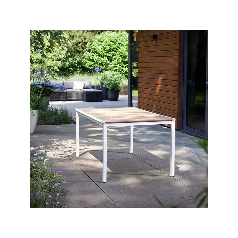foto del prodotto tavolo fisso da giardino keter porto 200 cm effetto legno struttura bianco k261208k400kk