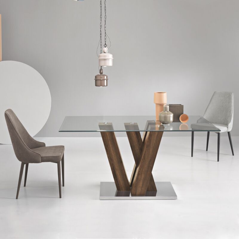 foto del prodotto tavolo fisso in vetro e struttura in legno ennio teak