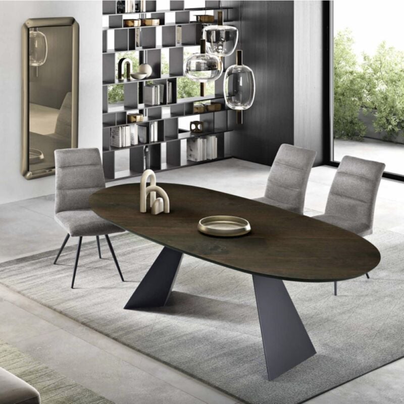 foto del prodotto tavolo fisso tokyo 210 cm con base in metallo nero e piano in rovere termico