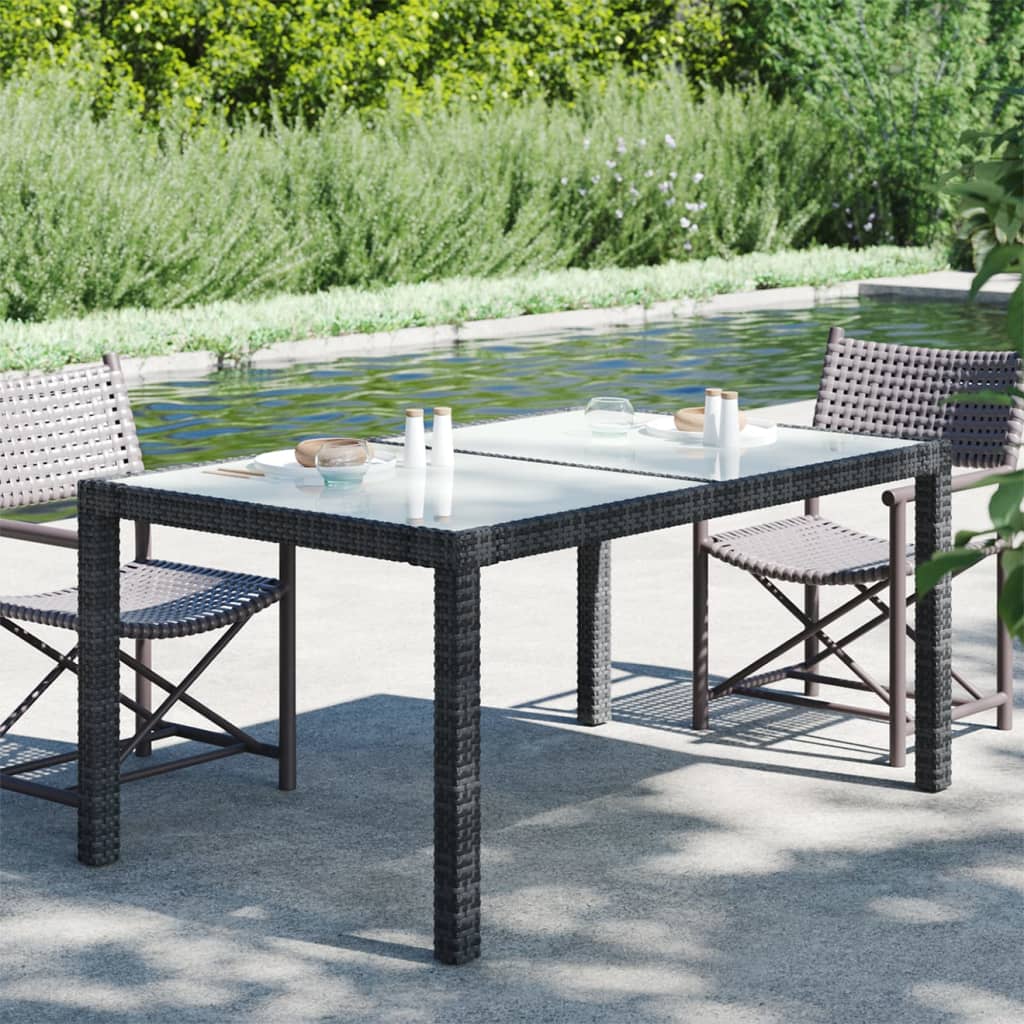 foto del prodotto tavolo giardino 150x90x75 cm vetro temperato e polyrattan nero cod mxl 34446