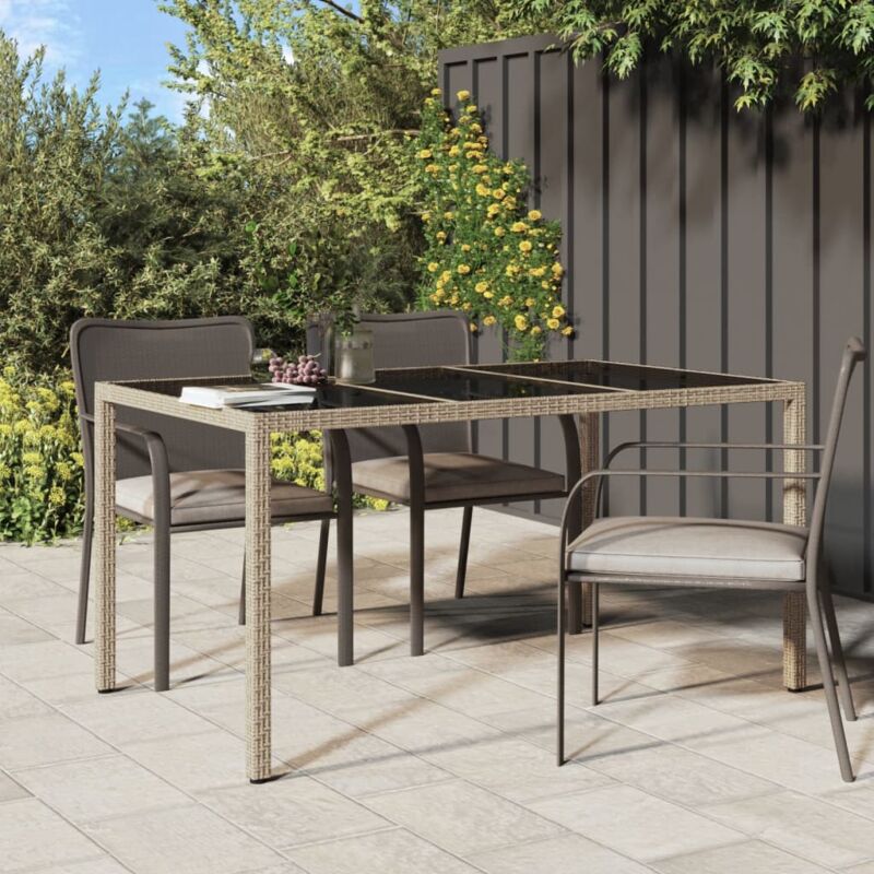 foto del prodotto tavolo giardino 150x90x75cm vetro temperato polyrattan beige vidaxl