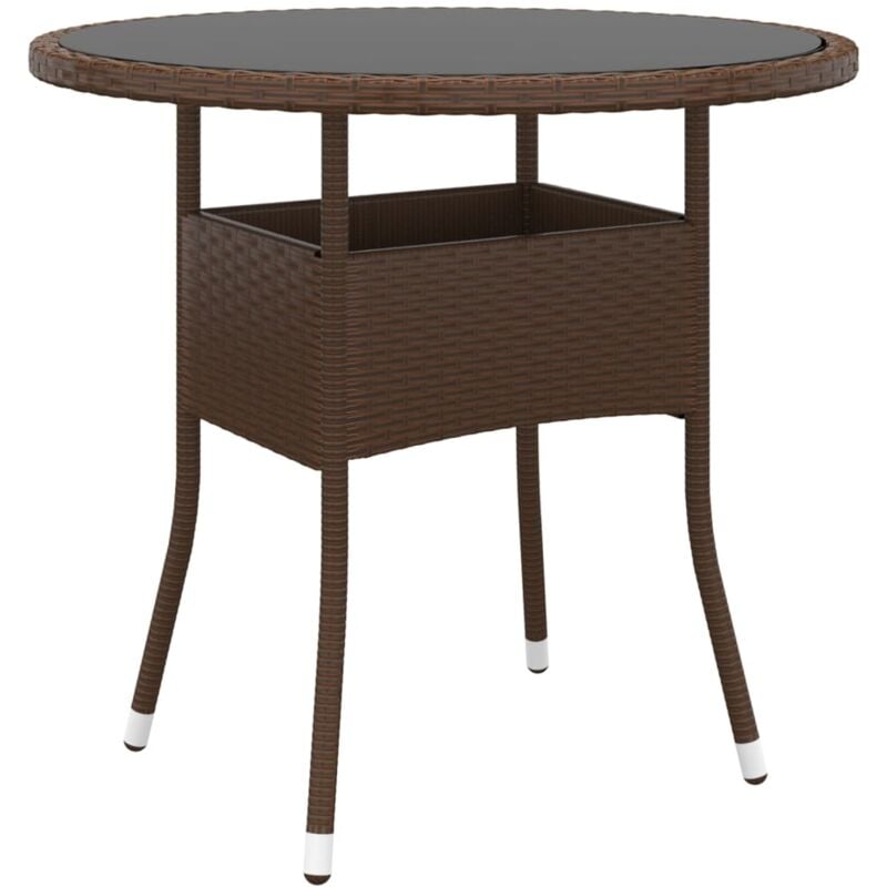 foto del prodotto tavolo giardino 80x75 cm vetro temperato e polyrattan marrone vidaxl