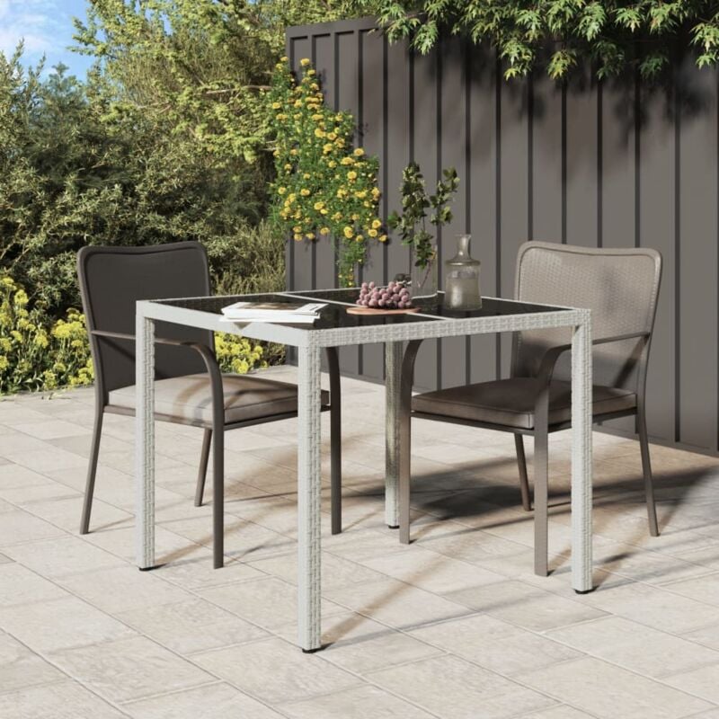 foto del prodotto tavolo giardino 90x90x75 cm vetro temperato e polyrattan bianco vidaxl