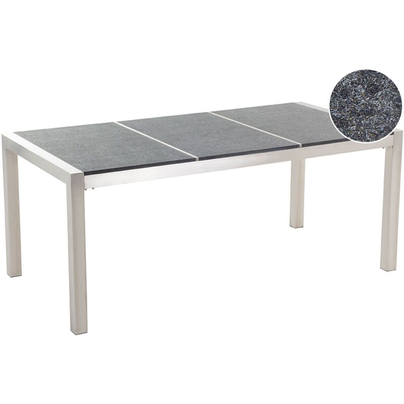 foto del prodotto tavolo giardino basalto fiammato nero gambe acciaio inox 180 x 90 cm grosseto