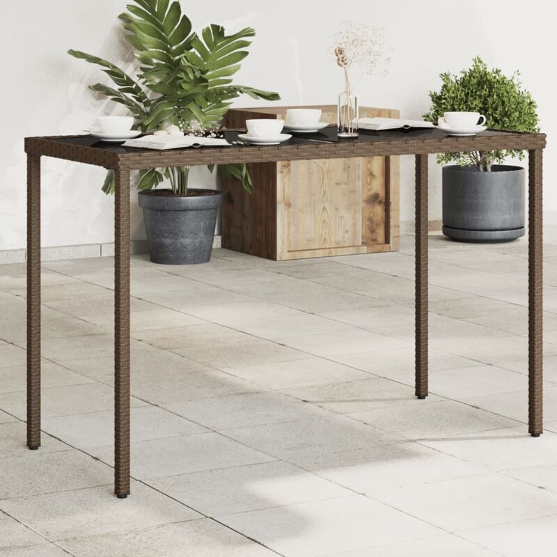 foto del prodotto tavolo giardino con piano vetro marrone 115x54x74 cm polyrattan - vidaxl