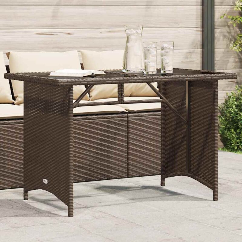 foto del prodotto tavolo giardino piano in vetro marrone 110x68x70 cm polyrattan vidaxl