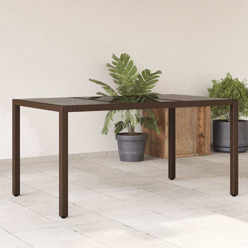 foto del prodotto tavolo giardino piano in vetro marrone 150x90x75 cm polyrattan