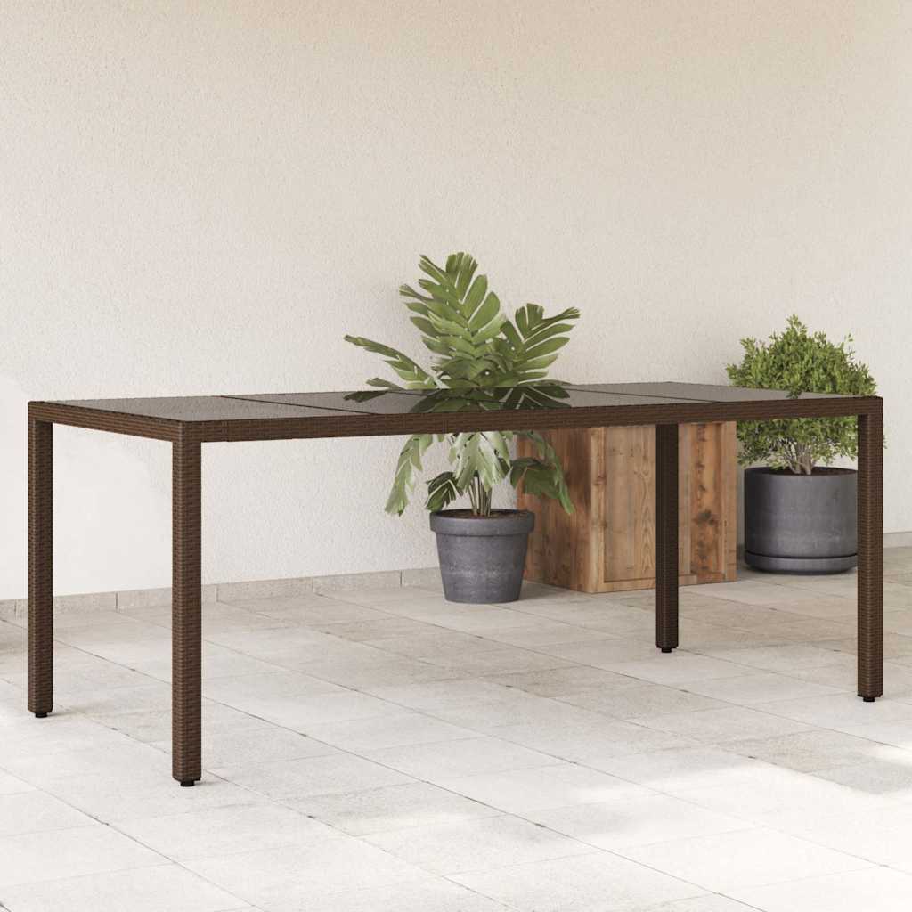 foto del prodotto tavolo giardino piano in vetro marrone 190x90x75 cm polyrattan