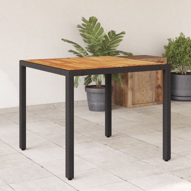 foto del prodotto tavolo giardino piano legno acacia nero 90x90x75 cm polyrattan vidaxl