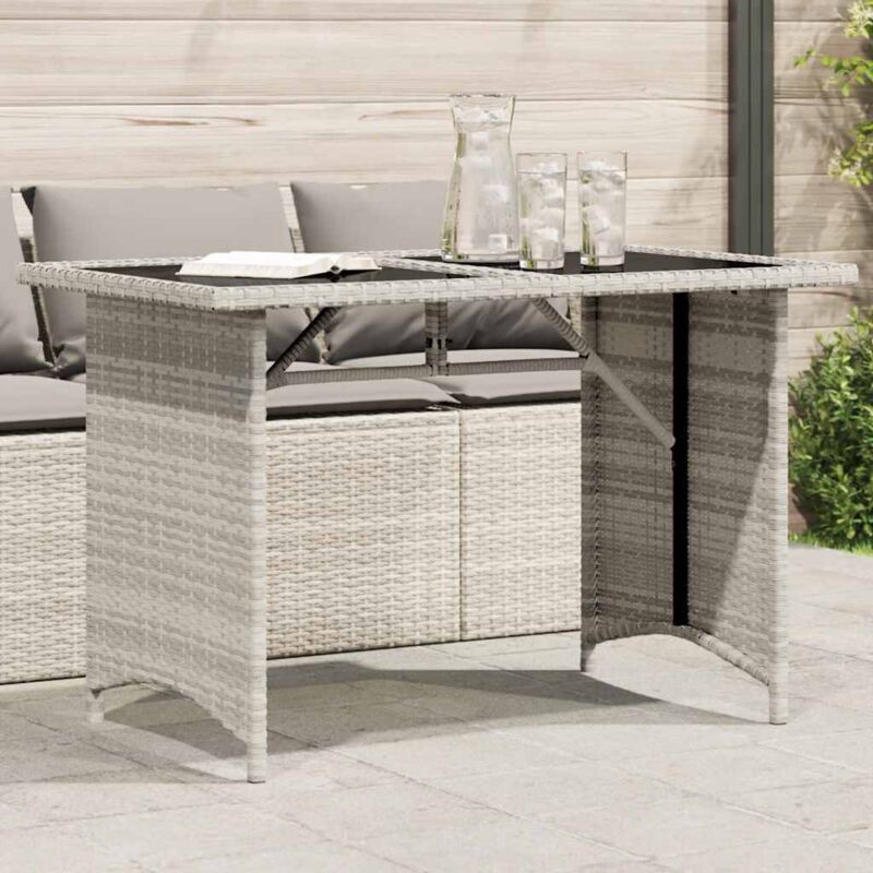 foto del prodotto tavolo giardino piano vetro grigio chiaro 110x68x70 polyrattan vidaxl