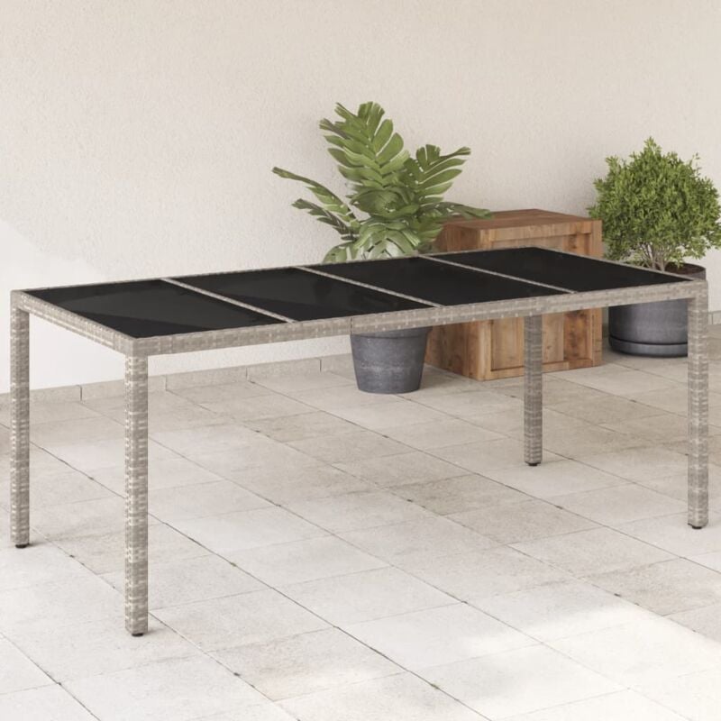 foto del prodotto tavolo giardino piano vetro grigio chiaro 190x90x75 polyrattan - vidaxl