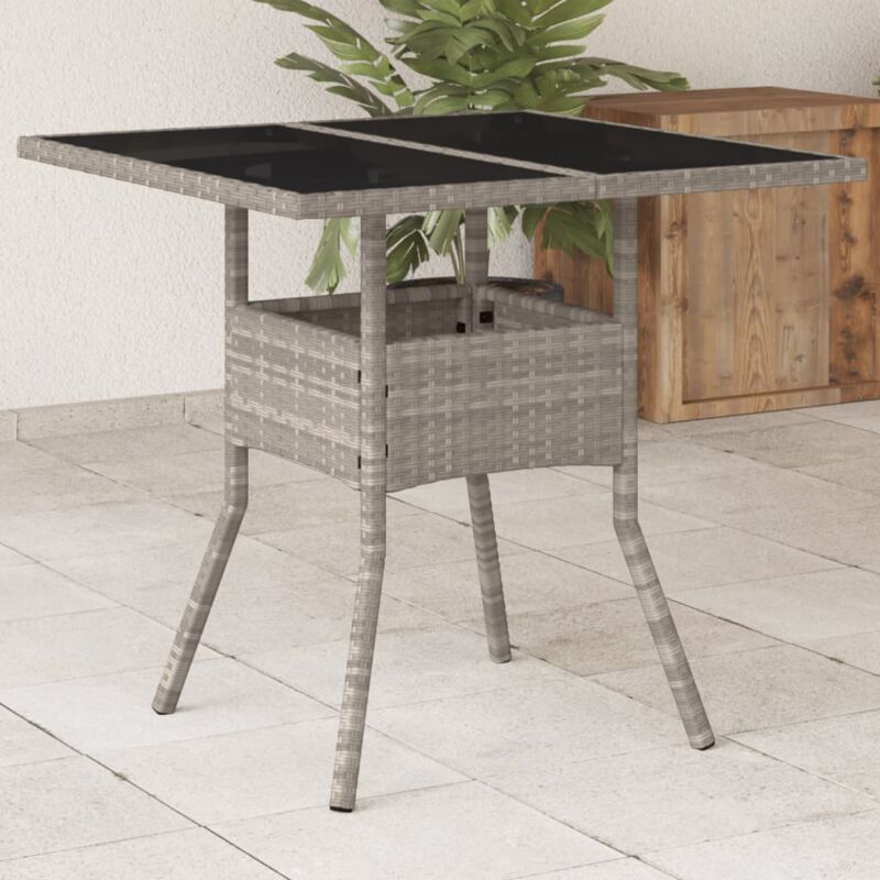 foto del prodotto tavolo giardino piano vetro grigio chiaro 80x80x75cm polyrattan vidaxl