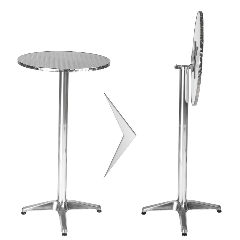 foto del prodotto tavolo in piedi in alluminio diametro 60 cm diametro piede 5,8 cm pieghevole altezza regolabile 74 114 cm grigio 2008193
