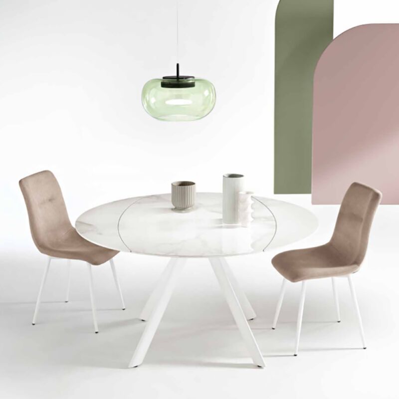 foto del prodotto tavolo in pietra effetto marmo bianco round con piano girevole d135 cm