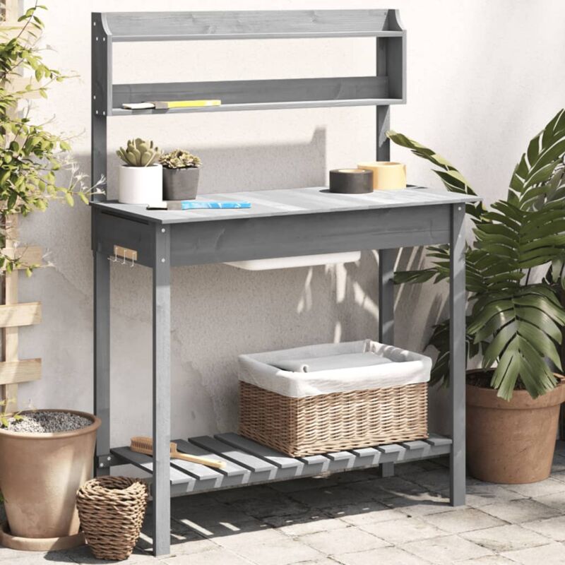 foto del prodotto tavolo invaso con lavello grigio 147,5x44x139,5 massello abete vidaxl