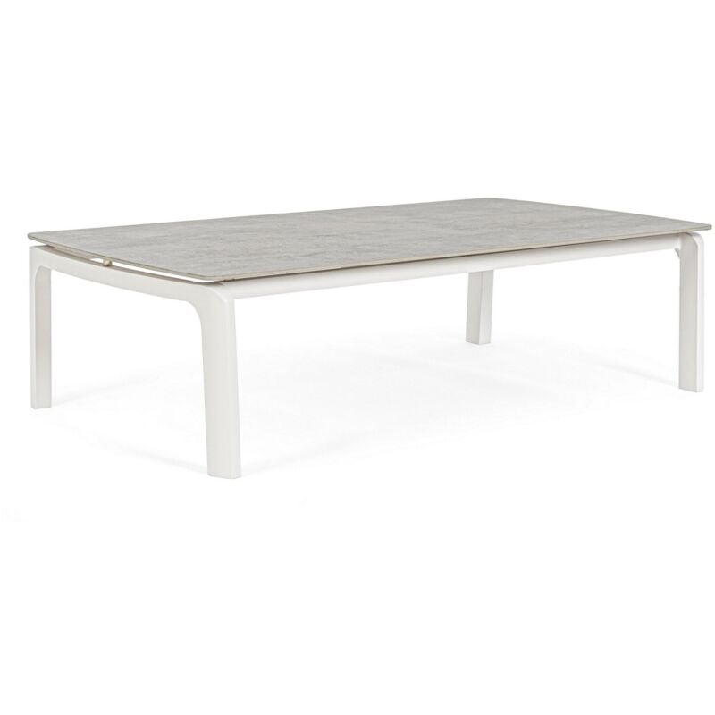 foto del prodotto tavolo jalisco con struttura in alluminio, piano in ceramica, per esterno bianco